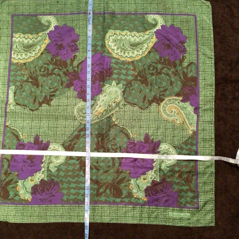Vintage Christian Dior silk purple and green floral scarf